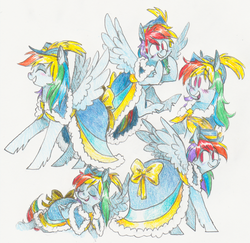 Size: 900x873 | Tagged: safe, artist:xenon, rainbow dash, g4, clothes, coronation dress, dress, female, hat, rainbow dash always dresses in style, sketch dump, solo