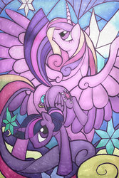 Size: 400x600 | Tagged: dead source, safe, artist:elyses, princess cadance, twilight sparkle, alicorn, pony, g4, female, mare, sisters-in-law, stained glass, twilight sparkle (alicorn)