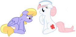 Size: 2026x999 | Tagged: safe, artist:furrgroup, cloud kicker, nurse redheart, earth pony, pegasus, pony, g4, duo, floppy ears, simple background, white background