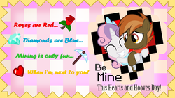 Size: 3535x2000 | Tagged: safe, artist:medio-cre, button mash, sweetie belle, g4, female, hug, male, minecraft, ship:sweetiemash, shipping, straight, valentine