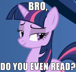 Size: 558x531 | Tagged: safe, artist:slipmatcolt, twilight sparkle, g4, bookhorse, do you even lift, female, image macro, meme, smirk, solo