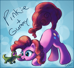 Size: 1320x1207 | Tagged: safe, artist:seyllah, gummy, pinkie pie, g4, face down ass up, pet