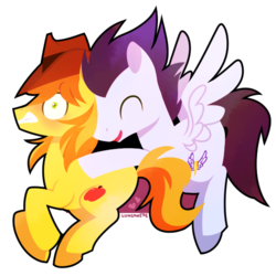 Size: 600x600 | Tagged: safe, artist:lunchwere, braeburn, soarin', pegasus, pony, g4, blushing, gay, male, ship:soarburn, shipping, stallion