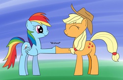 Size: 955x617 | Tagged: artist needed, source needed, safe, applejack, rainbow dash, g4, hoofbump