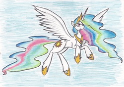 Size: 3476x2448 | Tagged: safe, artist:zubias, princess celestia, alicorn, pony, g4, female, mare, solo, traditional art