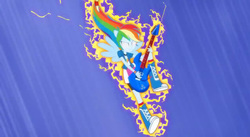 Size: 852x468 | Tagged: safe, screencap, rainbow dash, equestria girls, g4, guitar centered, my little pony equestria girls: rainbow rocks, female, glowing eyes, guitar, ponied up, rainbow thrash, rock band, solo