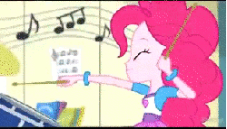 Size: 314x180 | Tagged: dead source, safe, screencap, pinkie pie, equestria girls, g4, my little pony equestria girls: rainbow rocks, pinkie on the one, animated, balloon, boots, bracelet, clothes, drum kit, drums, female, high heel boots, jewelry, musical instrument, ponied up, skirt, solo, transformation sequence