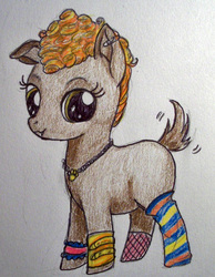 Size: 606x780 | Tagged: safe, artist:divinekitten, pony, clothes, female, filly, fishnet stockings, howleen wolf, monster high, ponified, socks, solo, striped socks, traditional art