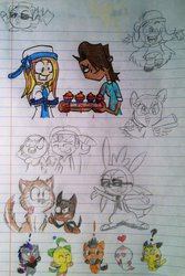 Size: 1024x1529 | Tagged: safe, artist:hyperbeameevee, derpy hooves, oc, chao, chespin, pegasus, pony, g4, crossover, female, mal, mare, mike (total drama), pokémon, sonic the hedgehog (series), total drama