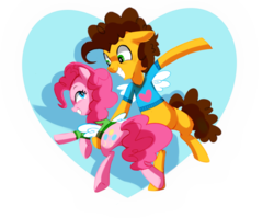 Size: 1002x797 | Tagged: safe, artist:pepooni, cheese sandwich, pinkie pie, g4, female, male, ship:cheesepie, shipping, straight, wings