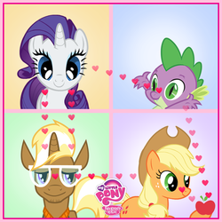 Size: 720x720 | Tagged: safe, edit, applejack, rarity, spike, trenderhoof, dragon, earth pony, pony, unicorn, g4, apple, cargo ship, female, glasses, male, mare, one sided shipping, ship:sparity, shipping, stallion, straight, that pony sure does love apples, trenderity, trenderjack