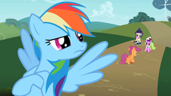 Size: 1280x720 | Tagged: safe, screencap, bon bon, daisy, flower wishes, rainbow dash, scootaloo, sweetie drops, pegasus, pony, g4, my little pony: friendship is magic, the mysterious mare do well, butt, female, filly, foal, mare, plot, tree