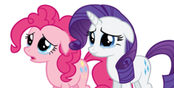 Size: 500x253 | Tagged: safe, artist:xgsymarley, pinkie pie, rarity, earth pony, pony, unicorn, g4, my little pony: friendship is magic, putting your hoof down, blue eyes, crying, duo, duo female, ears back, female, horn, mare, open mouth, pink mane, pink tail, simple background, tail, transparent background, vector