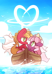 Size: 840x1200 | Tagged: safe, artist:php56, big macintosh, cheerilee, earth pony, pony, g4, boat, cheeribetes, chibi, cute, heart, hearts and hooves day, macabetes, male, ship:cheerimac, shipping, stallion, straight, valentine's day