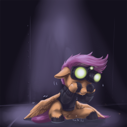 Size: 800x800 | Tagged: safe, artist:aphexangel, scootaloo, g4, crying, female, solo, splinter cell, stalkerloo, unshorn fetlocks