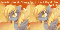 Size: 1410x711 | Tagged: safe, artist:loyaldis, derpy hooves, pegasus, pony, g4, colored pupils, comic, cookie, cute, derpabetes, female, heart, heart eyes, heartbreak, mouth hold, solo, starry eyes, wingding eyes