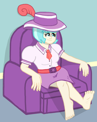 Size: 881x1106 | Tagged: safe, artist:oneovertwo, coco pommel, human, g4, barefoot, feet, female, humanized, light skin, solo