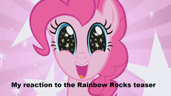 Size: 1280x720 | Tagged: safe, edit, edited screencap, screencap, pinkie pie, pony, equestria girls, g4, my little pony equestria girls: rainbow rocks, the ticket master, excited, female, happy, hype, in-universe pegasister, reaction, solo, stars
