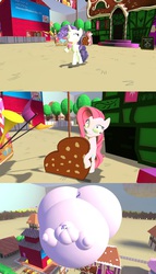 Size: 1024x1796 | Tagged: safe, pinkie pie, rarity, g4, 3d, big belly, bloated, gmod, inflation, rariblimp