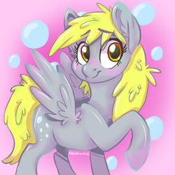 Size: 1000x1000 | Tagged: safe, artist:mylittlerainbowtail, derpy hooves, pegasus, pony, g4, bubble, female, mare, solo