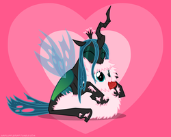 Size: 1250x1000 | Tagged: safe, artist:mixermike622, queen chrysalis, oc, oc:fluffle puff, tumblr:ask fluffle puff, g4, female, lesbian, ship:chrysipuff, shipping