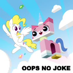 Size: 800x800 | Tagged: safe, artist:willdrawforfood1, surprise, pegasus, pony, ask surprise, g1, g4, ask, cloud, crossover, dialogue, female, flower, g1 to g4, generation leap, lego, mare, sky background, the lego movie, unikitty