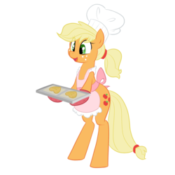 Size: 1200x1200 | Tagged: safe, artist:elslowmo, artist:jessy, applejack, earth pony, pony, g4, apron, bipedal, chef's hat, clothes, female, hat, mare, simple background, solo, transparent background