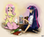 Size: 1280x1084 | Tagged: safe, artist:king-kakapo, angel bunny, fluttershy, twilight sparkle, butterfly, human, g4, animal, book, bracelet, clothes, humanized, jewelry, light skin, long skirt, off shoulder, off shoulder sweater, short-sleeved sweater, skirt, sweater, sweatershy