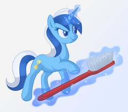 Size: 1280x1119 | Tagged: safe, artist:mn27, minuette, pony, unicorn, g4, female, magic, solo, toothbrush