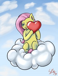 Size: 744x963 | Tagged: safe, artist:swordkirby, fluttershy, g4, cloud, cloudy, cute, female, heart, shyabetes, solo, valentine's day