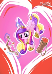 Size: 724x1023 | Tagged: safe, artist:mysticalpha, princess cadance, g4, arrow, bow (weapon), bow and arrow, cupid, female, heart arrow, hearts and hooves day, magic, princess of love, quiver, solo, valentine's day