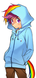 Size: 383x821 | Tagged: safe, artist:re_ghotion, rainbow dash, scootaloo, human, clothes, female, hoodie, humanized, solo