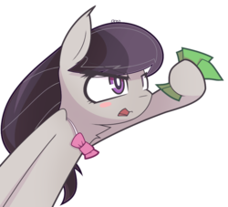 Size: 880x800 | Tagged: dead source, safe, artist:aurura, octavia melody, earth pony, pony, g4, blush sticker, blushing, bowtie, chest fluff, female, hoof hold, mare, meme, money, reaction image, shut up and take my money, simple background, solo, transparent background