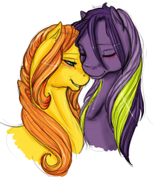 Size: 526x607 | Tagged: safe, artist:silvermoonbreeze, prince firefly, princess golden light, earth pony, pony, g2, blushing, bust, duo, duo male and female, eyes closed, female, grin, male, mare, nuzzling, shipping, simple background, smiling, stallion, straight, white background