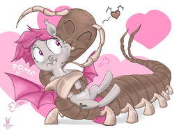 Size: 1124x840 | Tagged: safe, artist:xsizorback, oc, oc only, bat pony, pony, scolopendra, valentine's day