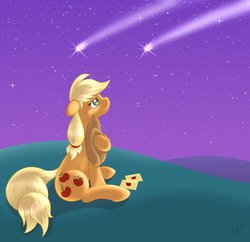 Size: 500x483 | Tagged: safe, artist:ratofdrawn, applejack, g4, applejack's parents, crying, female, night, shooting star, sitting, solo