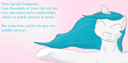 Size: 1280x636 | Tagged: safe, artist:firefanatic, princess celestia, g4, cuddlestia, female, hearts and hooves day cards, solo, text
