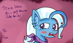 Size: 1280x753 | Tagged: safe, artist:novaspark, trixie, pony, snake, unicorn, g4, blushing, female, mare, solo, tumblr, valentine