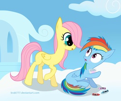 Size: 2304x1920 | Tagged: safe, artist:brab777, fluttershy, rainbow dash, g4, crayon, female, filly, hearts and hooves day, lesbian, ship:flutterdash, shipping