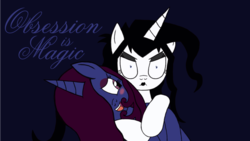 Size: 1024x576 | Tagged: safe, artist:thelordofdust, oc, oc only, oc:maneia, oc:nocturna, banner, blushing, love, obsession is magic, psycho, story, valentine