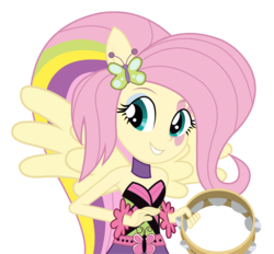 Size: 2361x2194 | Tagged: safe, artist:negasun, fluttershy, equestria girls, g4, my little pony equestria girls: rainbow rocks, female, musical instrument, rainbow rocks outfit, simple background, solo, tambourine, transparent background, vector