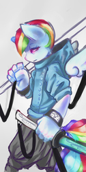 Size: 677x1338 | Tagged: safe, artist:bradfordsenial, rainbow dash, anthro, g4, female, solo, sword