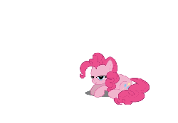 Size: 610x426 | Tagged: safe, artist:yooyfull, pinkie pie, earth pony, pony, g4, animated, cupcake, cursor, cute, diapinkes, eating, eyes closed, female, fourth wall, grin, happy, impossibly long tongue, prone, simple background, sitting, smiling, solo, tongue out, white background