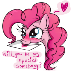 Size: 986x974 | Tagged: safe, artist:sigmanas, pinkie pie, earth pony, pony, g4, blushing, bronybait, bust, cute, diapinkes, envelope, female, heart, hearts and hooves day, love, mouth hold, portrait, simple background, smiling, solo, transparent background, valentine, valentine's day