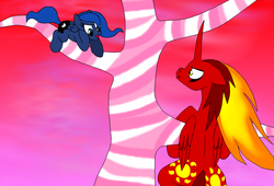 Size: 723x492 | Tagged: safe, artist:seeraphine, princess luna, oc, g4, crossover, filly, helios, sugar rush, wreck-it ralph