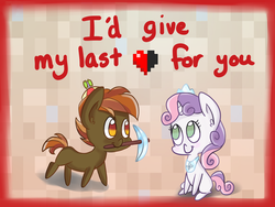 Size: 1024x768 | Tagged: safe, artist:scarletts-fever, button mash, sweetie belle, don't mine at night, g4, buttonbetes, cute, diasweetes, female, hearts and hooves day, male, minecraft, ship:sweetiemash, shipping, straight, valentine, valentine's day