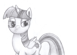 Size: 3380x2394 | Tagged: safe, artist:duskysharklol, twilight sparkle, alicorn, pony, g4, female, grumpy, monochrome, solo, traditional art, twilight sparkle (alicorn)