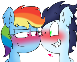 Size: 1195x968 | Tagged: safe, artist:dreamyluigiofficial, rainbow dash, soarin', g4, blushing, boop, female, male, nuzzling, ship:soarindash, shipping, straight