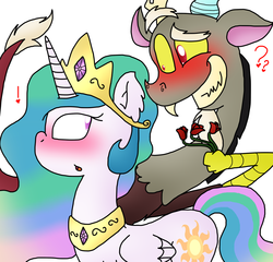 Size: 1224x1174 | Tagged: safe, artist:dreamyluigiofficial, discord, princess celestia, g4, female, flower, male, ship:dislestia, shipping, straight