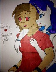 Size: 1579x2046 | Tagged: safe, artist:animiko, rarity, oc, anthro, g4, canon x oc, female, hearts and hooves day, male, ponified, self insert, shipping, straight, traditional art, valentine's day